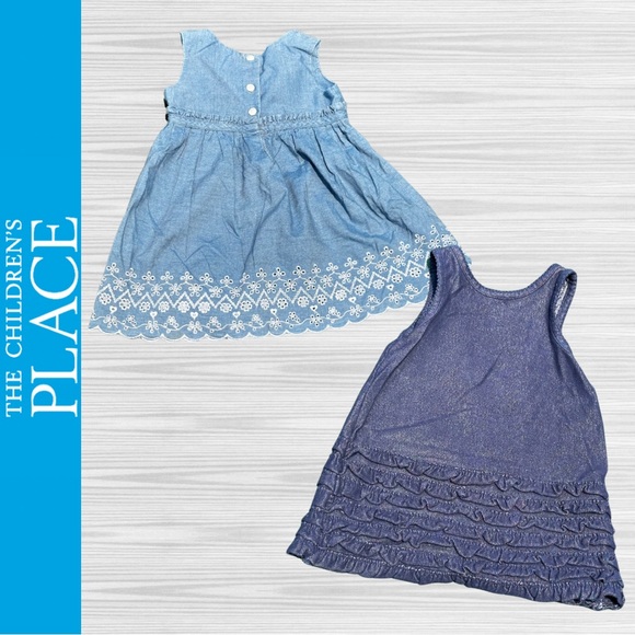 The Children’s Place Infant Baby Girl Lot - 2 Denim Ruffle Dresses / Sz 18 mos - Picture 6 of 8